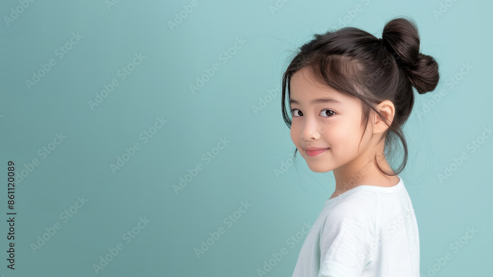 Fototapeta premium Korean girl smile wearing sportswear isolated on pastel background