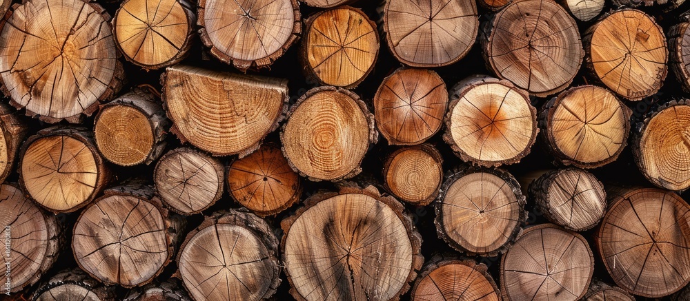 Cross section of the timber, firewood stack for the background. A lot of fire wood. Natural wooden decor background. Copy space image. Place for adding text and design Cross section of the timber, firewood stack for the background. A lot of fire wood. Natural wooden decor background. Copy space image. Place for adding text and design