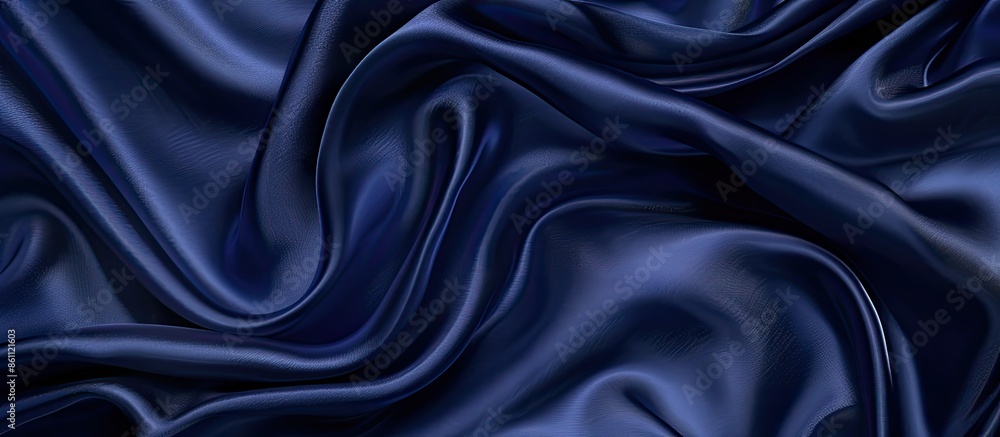 Obraz premium Dark blue silk satin. Soft folds. Fabric. Navy blue luxury background. Space for design.Wavy lines. Banner. Flat lay, top view table. Beautiful. Elegant. Birthday, Christmas, Valentine's Day