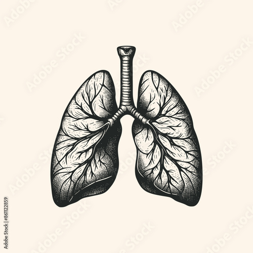 vintage  illustration human lung. hand drawn lungs ink sketch illustration isolated background