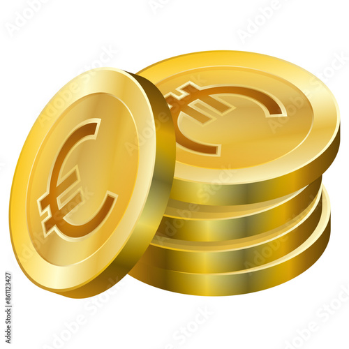 Euro gold coin stack. Isometric stack of gold coins with euro symbol.