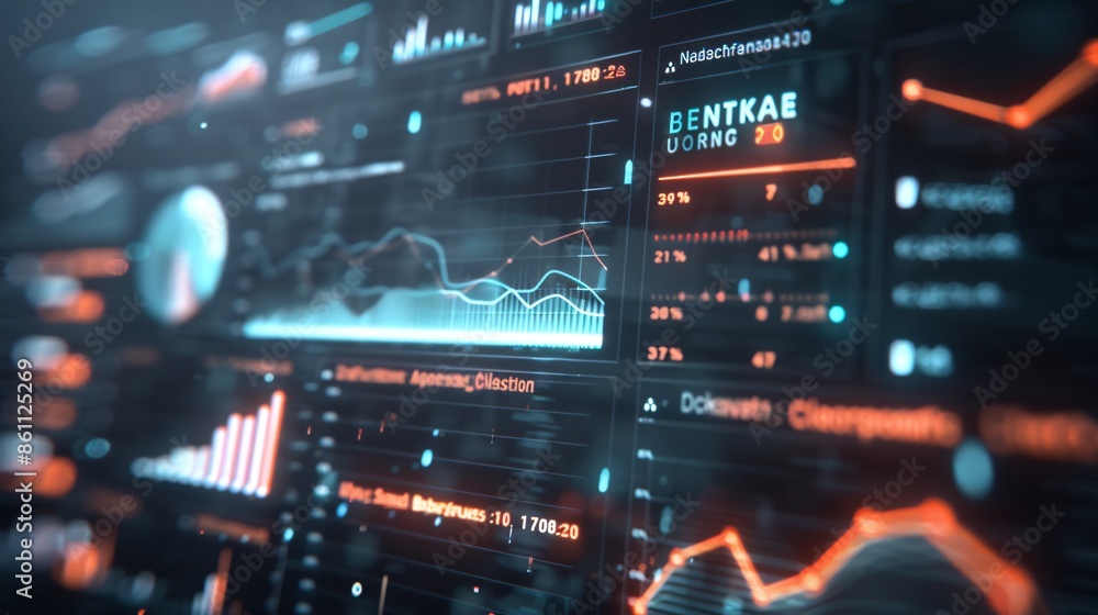 A futuristic digital interface displays a credit report highlighting a bankruptcy status, set against a dark background with glowing financial charts and data. The image provides ample copy space for A futuristic digital interface displays a credit report highlighting a bankruptcy status, set against a dark background with glowing financial charts and data. The image provides ample copy space for