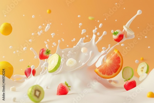 A splash of milk with fruit in it