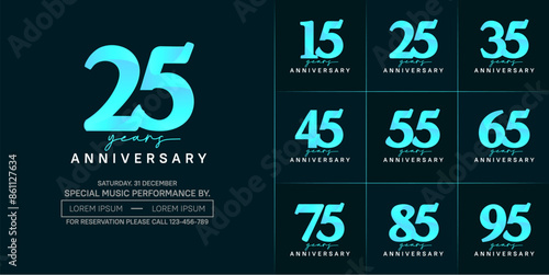 anniversary logotype set vector, blue and white color for special day celebration photo
