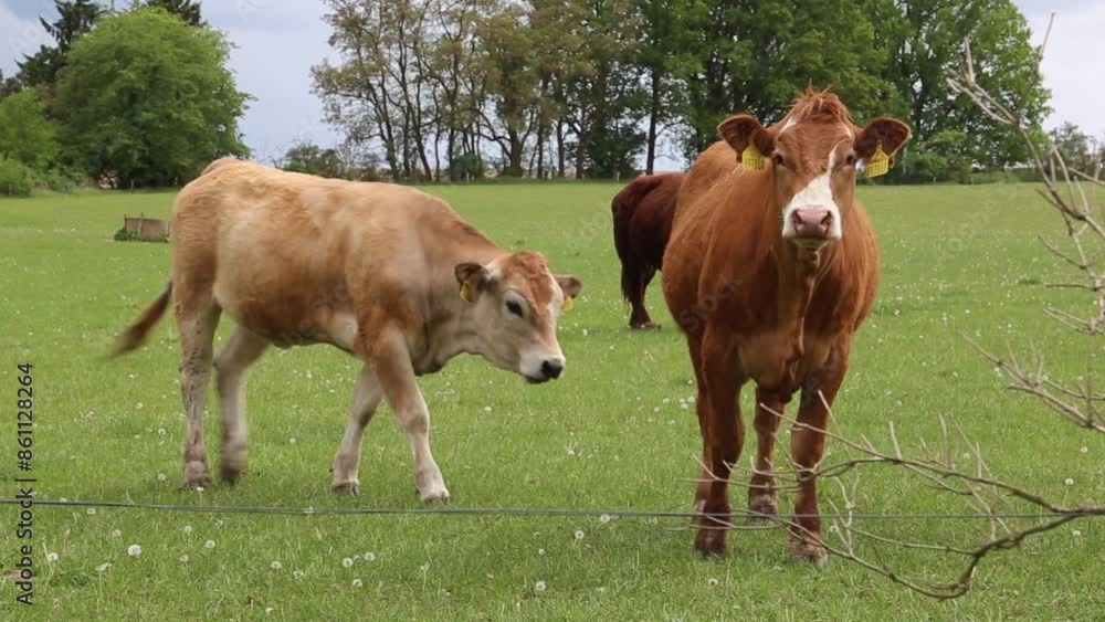 Cows graze in a pasture near a farm.
Cows graze in a pasture near a farm.
