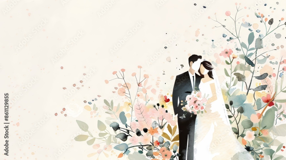 Romantic Wedding Scene in a Lush Floral Setting Generative AI Romantic Wedding Scene in a Lush Floral Setting Generative AI