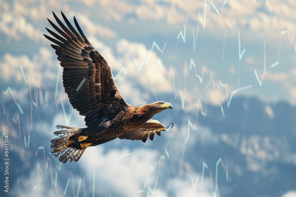 Obraz premium A bird is flying over a graph of stock prices