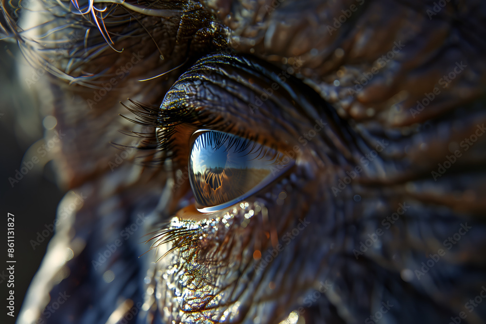 Skin wrinkles around the eye of African elder woman, Lateral view Skin wrinkles around the eye of African elder woman, Lateral view