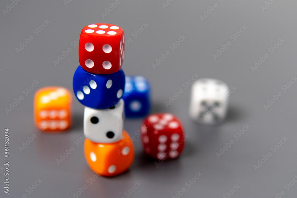 Closeup image of colorful dice with copy space. Luck, chance and gamble concept. Closeup image of colorful dice with copy space. Luck, chance and gamble concept.