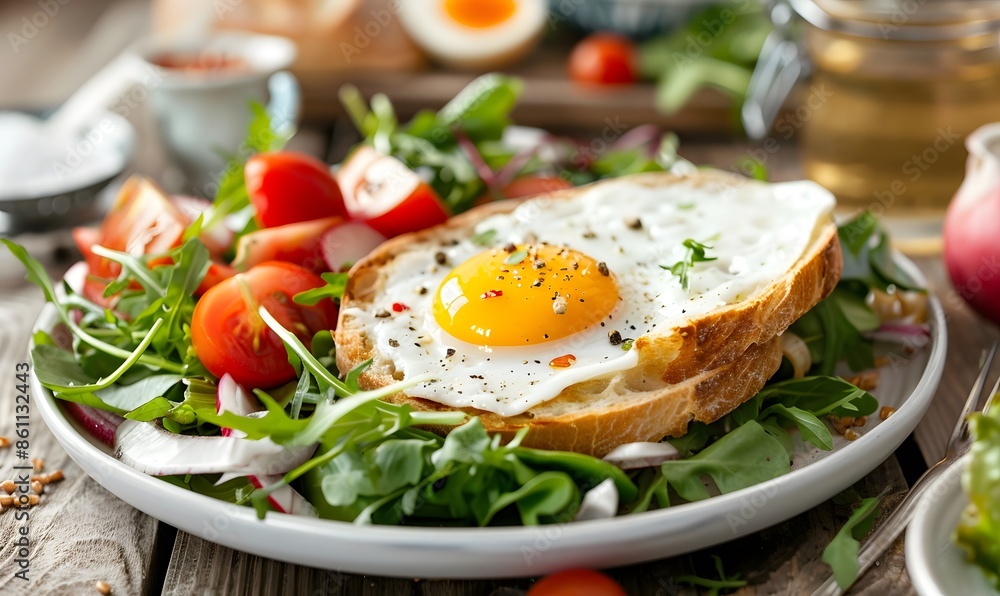 Breakfast with ciabatta and salad, Generative AI Breakfast with ciabatta and salad, Generative AI