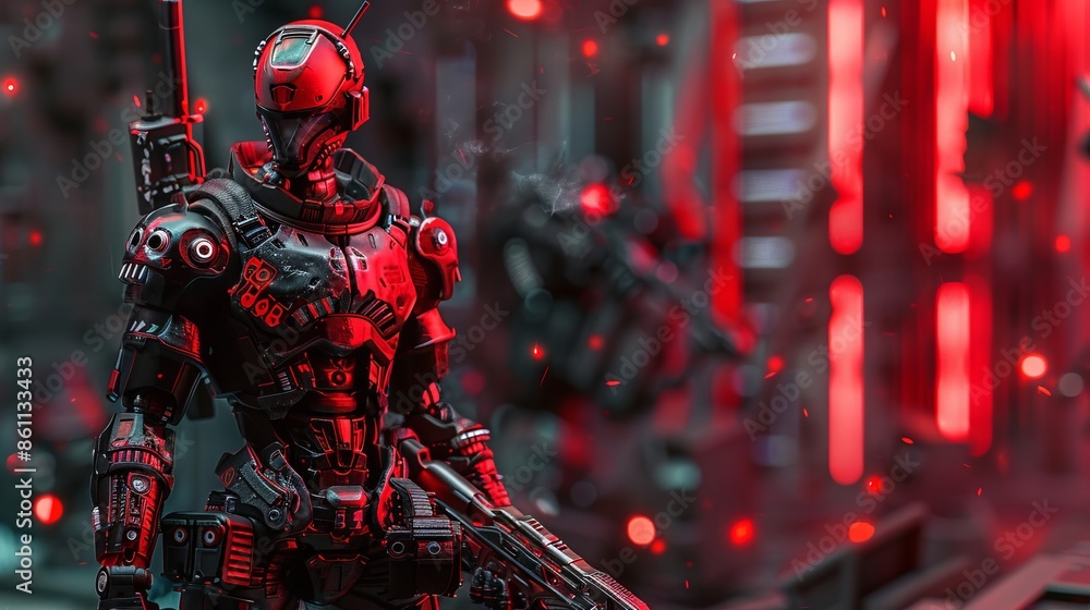 Illustration red and black cyberpunk warr Illustration red and black cyberpunk warr