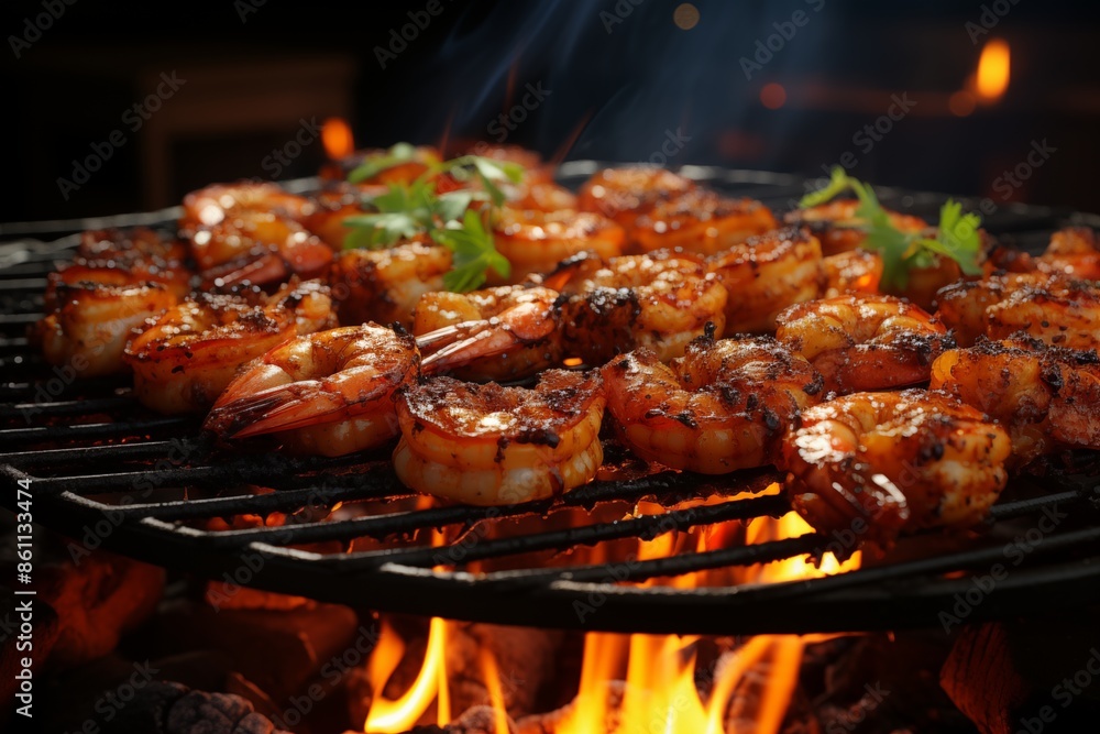 Grilled shrimp on a pan with vibrant colors.
Grilled shrimp on a pan with vibrant colors.