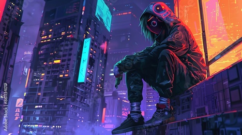 Illustration cyberpunk video game character