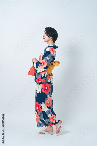 Photography Portrait of young Asian woman wearing Yukata(Japanese traditional summer kimono clothes)