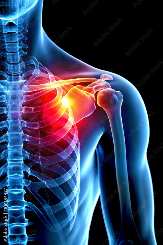 Medical X-Ray Concept Showing Skeletal Structure and Shoulder Joint Inflammation Medical X-Ray Concept Showing Skeletal Structure and Shoulder Joint Inflammation