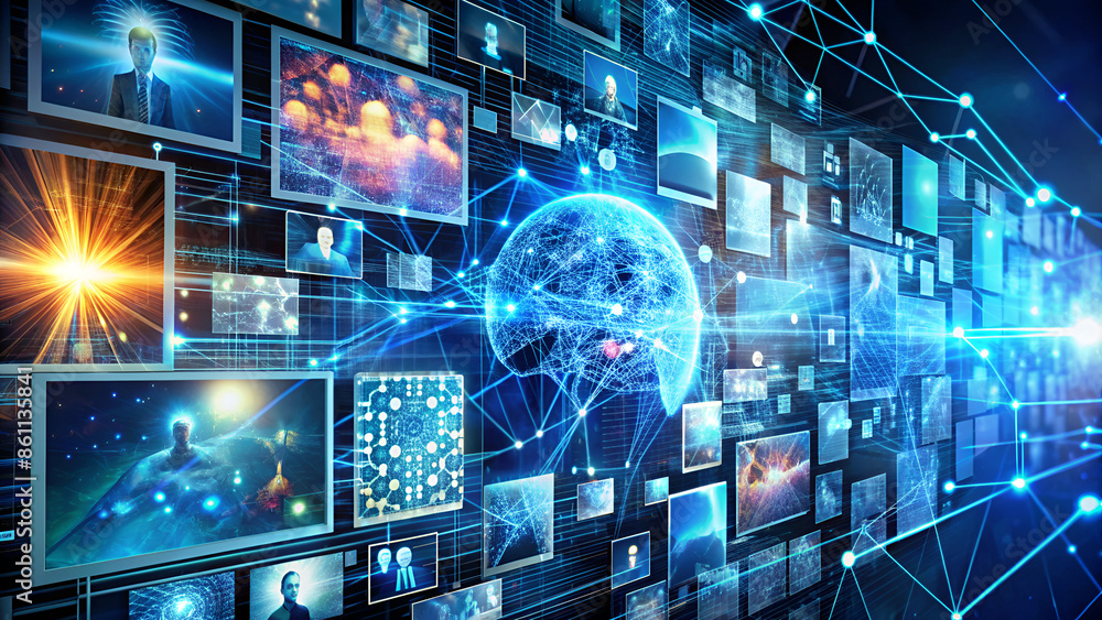 Digital background perfect for tech processes, neural networks, artificial intelligence, data transfer and encryption, digital archives, sound and graphic presentations, science, education, etc. Digital background perfect for tech processes, neural networks, artificial intelligence, data transfer and encryption, digital archives, sound and graphic presentations, science, education, etc.
