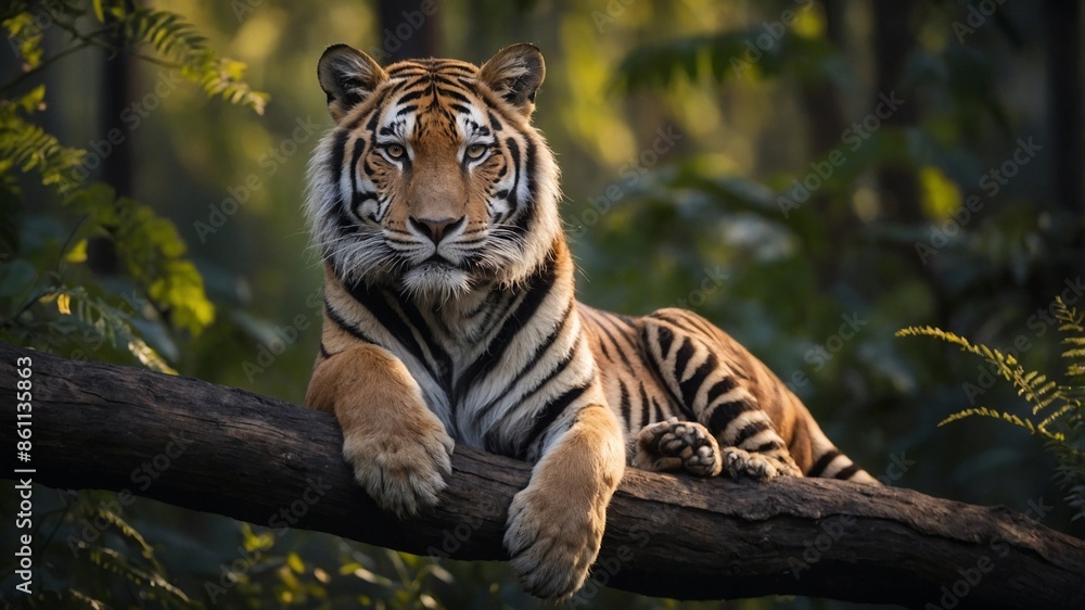 Tiger in the middle of the forest, leopard in the middle of the forest, Bengal tiger, wild animal in the middle of the forest, tiger relaxing Tiger in the middle of the forest, leopard in the middle of the forest, Bengal tiger, wild animal in the middle of the forest, tiger relaxing