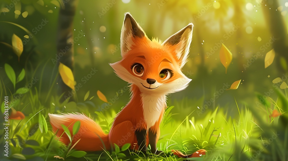Fototapeta premium Cute fox cartoon. 