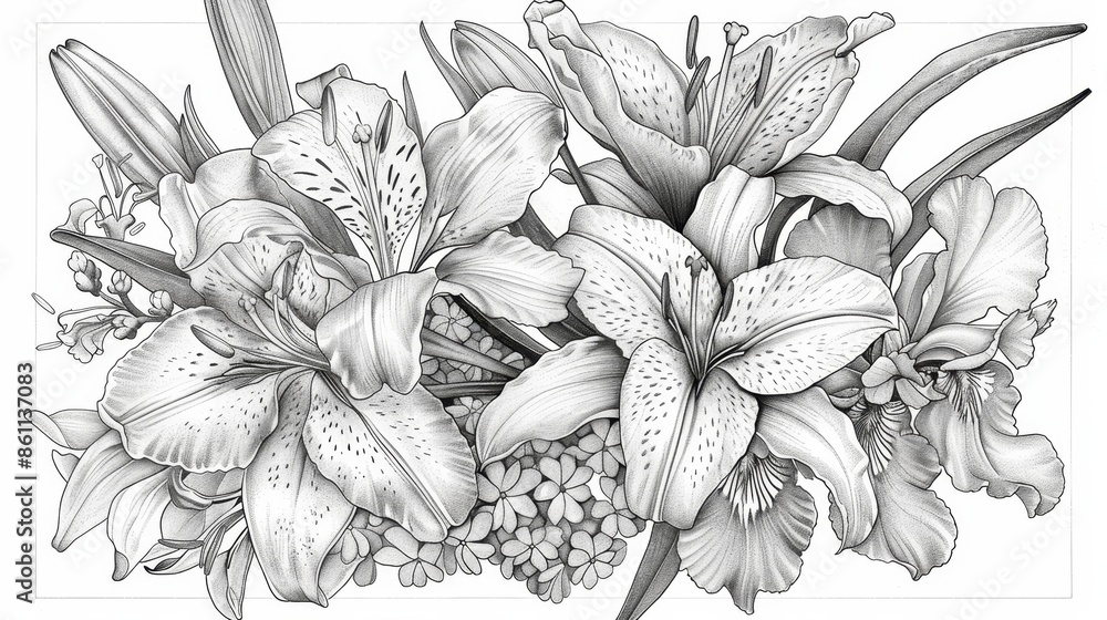 coloring book Black and white image of flowers. coloring book Black and white image of flowers.