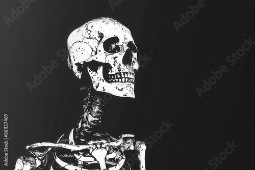 Eerie Skeleton Silhouette Backdrop. Spooky Halloween Concept photo