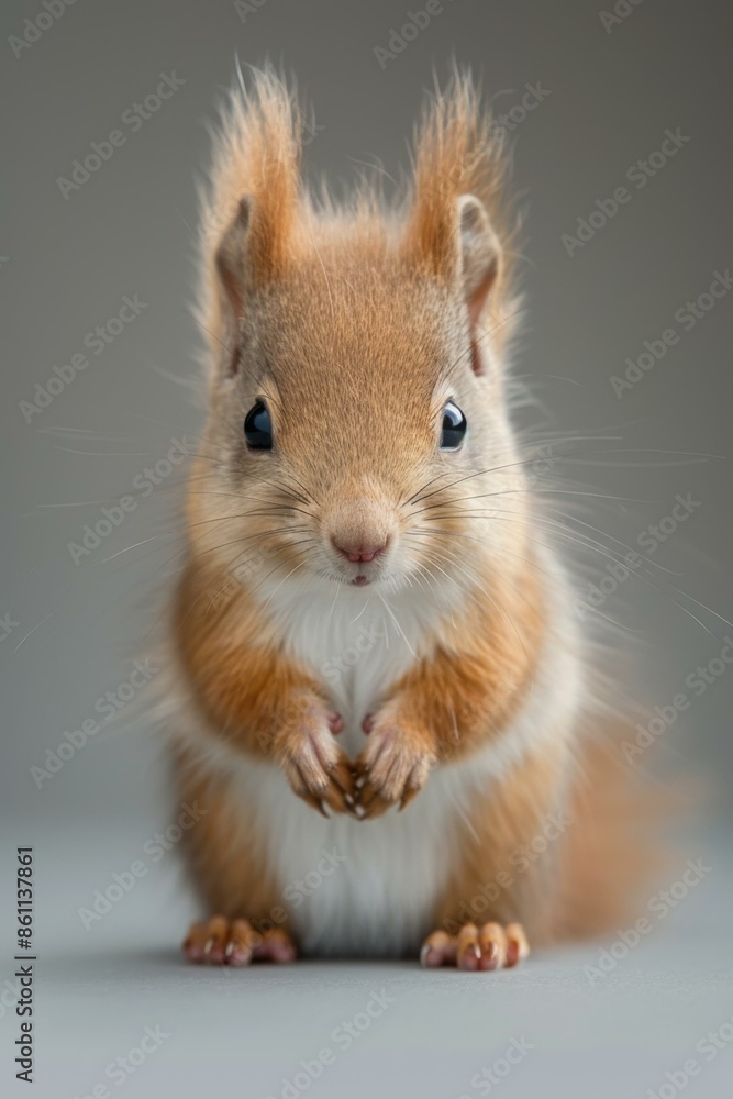 A close-up of a baby squirrel looking at the camera with its paws together. AI. A close-up of a baby squirrel looking at the camera with its paws together. AI.
