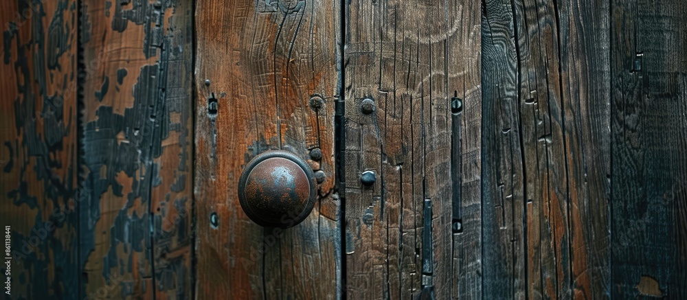 Photo of knob and wooden door. Copy space image. Place for adding text and design