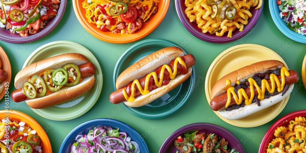 A Colorful Variety of Hot Dogs and Sides A Colorful Variety of Hot Dogs and Sides