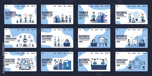 Set of business landing page design templates for websites, mobile applications, posters, banners