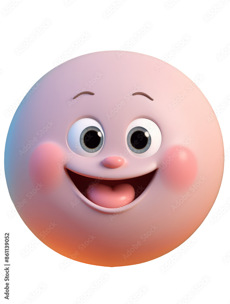 Cute pink 3D rendered emoji with big eyes and a happy open-mouthed smile. Transparent background. AI. Cute pink 3D rendered emoji with big eyes and a happy open-mouthed smile. Transparent background. AI.