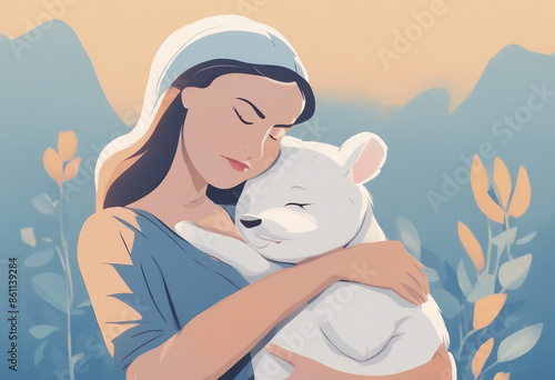 Cute mother loving and taking care of her child with background.