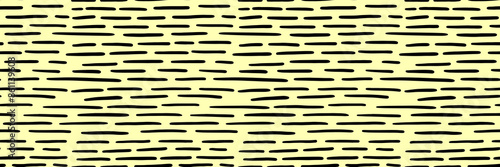 Small dash pattern. Seamless minimal dash pattern, small elements on yellow background.