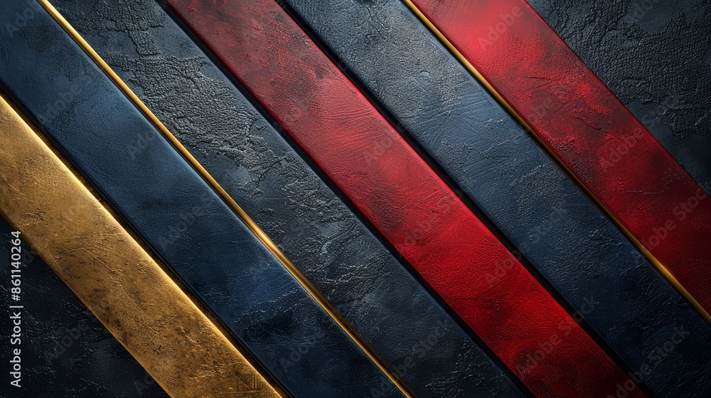 Abstract background with golden, red, and blue stripes on dark navy blue leather texture, intricate details for business concept design, ultra HD, 32k resolution Abstract background with golden, red, and blue stripes on dark navy blue leather texture, intricate details for business concept design, ultra HD, 32k resolution