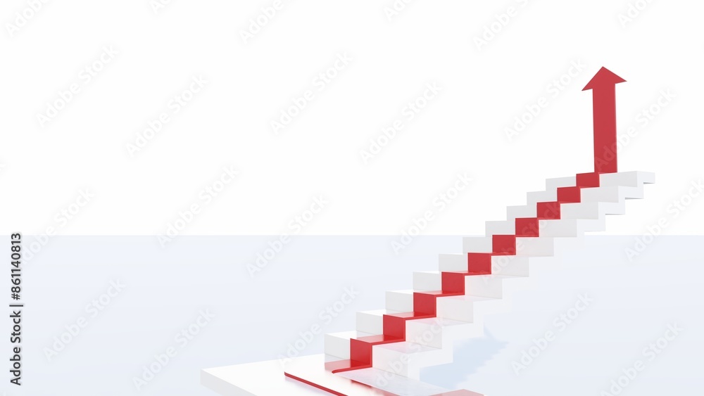 A red arrow pointing upward, integrated into a staircase, symbolizing progress and upward movement. A red arrow pointing upward, integrated into a staircase, symbolizing progress and upward movement.