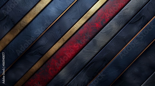 Business concept design with detailed abstract background, golden, red, and blue stripes on dark navy blue leather texture, 32k ultra HD vector illustration photo