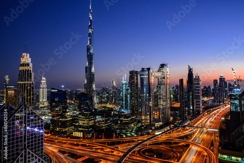 Dubai sunset with views to the city centre from a skyscraper