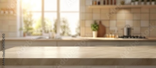 Background of kitchen interior and pedestal of free space for your decoration concept. Copy space image. Place for adding text and design © Ilgun