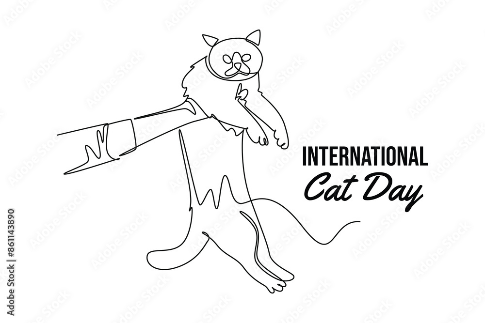 Fototapeta premium International Cat day concept. Single line draw design vector graphic illustration.
