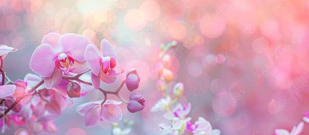 Orchid flower in orchid garden, Orchid flower bloom. pastel background. Copy space image. Place for adding text and design Orchid flower in orchid garden, Orchid flower bloom. pastel background. Copy space image. Place for adding text and design