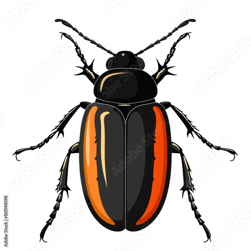 Detailed illustration of a vibrant beetle with striking orange and black markings, showcasing its intricate anatomy. photo