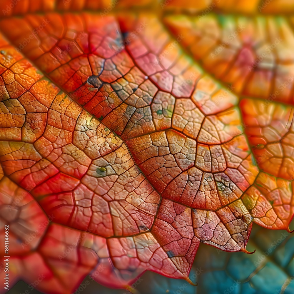 Fototapeta premium Vibrant and Intricate Macro View of Leaf Surface Textures and Patterns