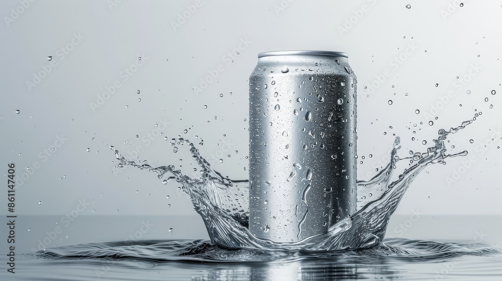 Aluminum cans. Empty can with water splashing on a light gray background. Aluminum cans. Empty can with water splashing on a light gray background.