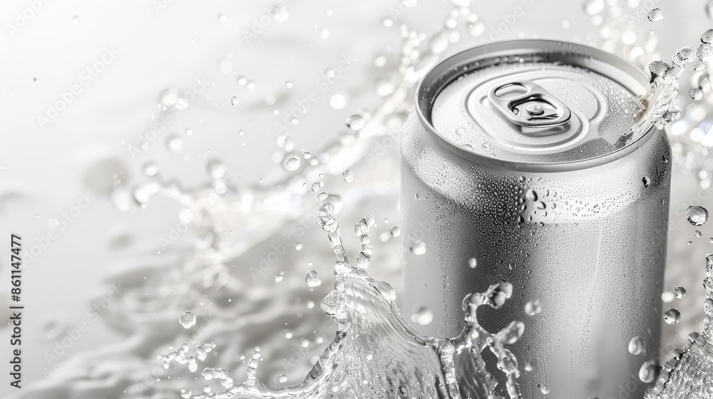Aluminum cans. Empty can with water splashing on a light gray background. Aluminum cans. Empty can with water splashing on a light gray background.
