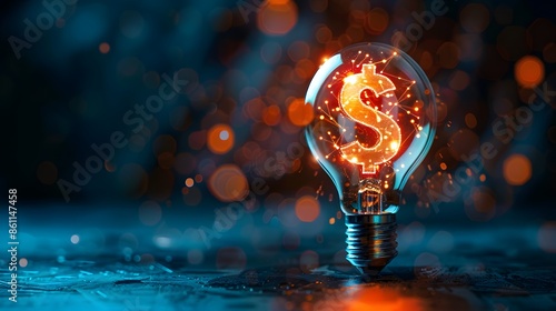 Light bulb glowing dollar money, finance idea business investment innovation