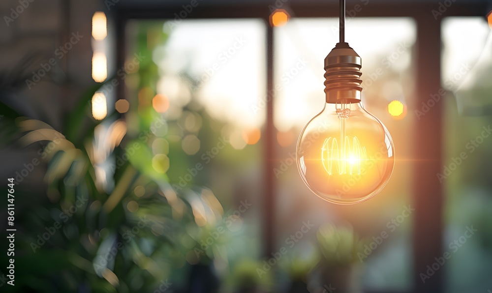 lightbulb in modern interior setting, Generative AI lightbulb in modern interior setting, Generative AI