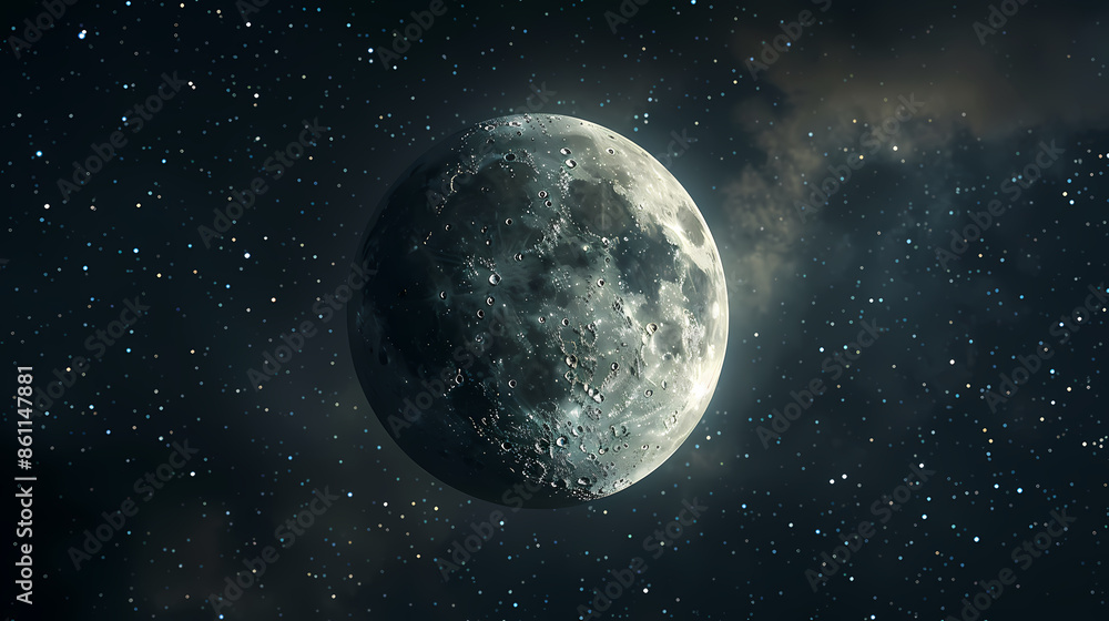 Close up of the moon in space surrounded by stars Close up of the moon in space surrounded by stars
