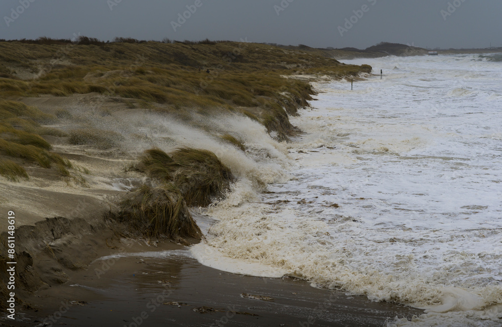 Storm hitting dunes in Zeeland province, Netherlands Storm hitting dunes in Zeeland province, Netherlands