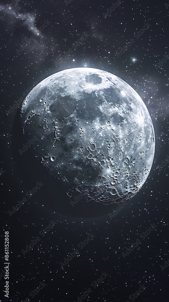 Naklejka premium Close up of the moon in space surrounded by stars