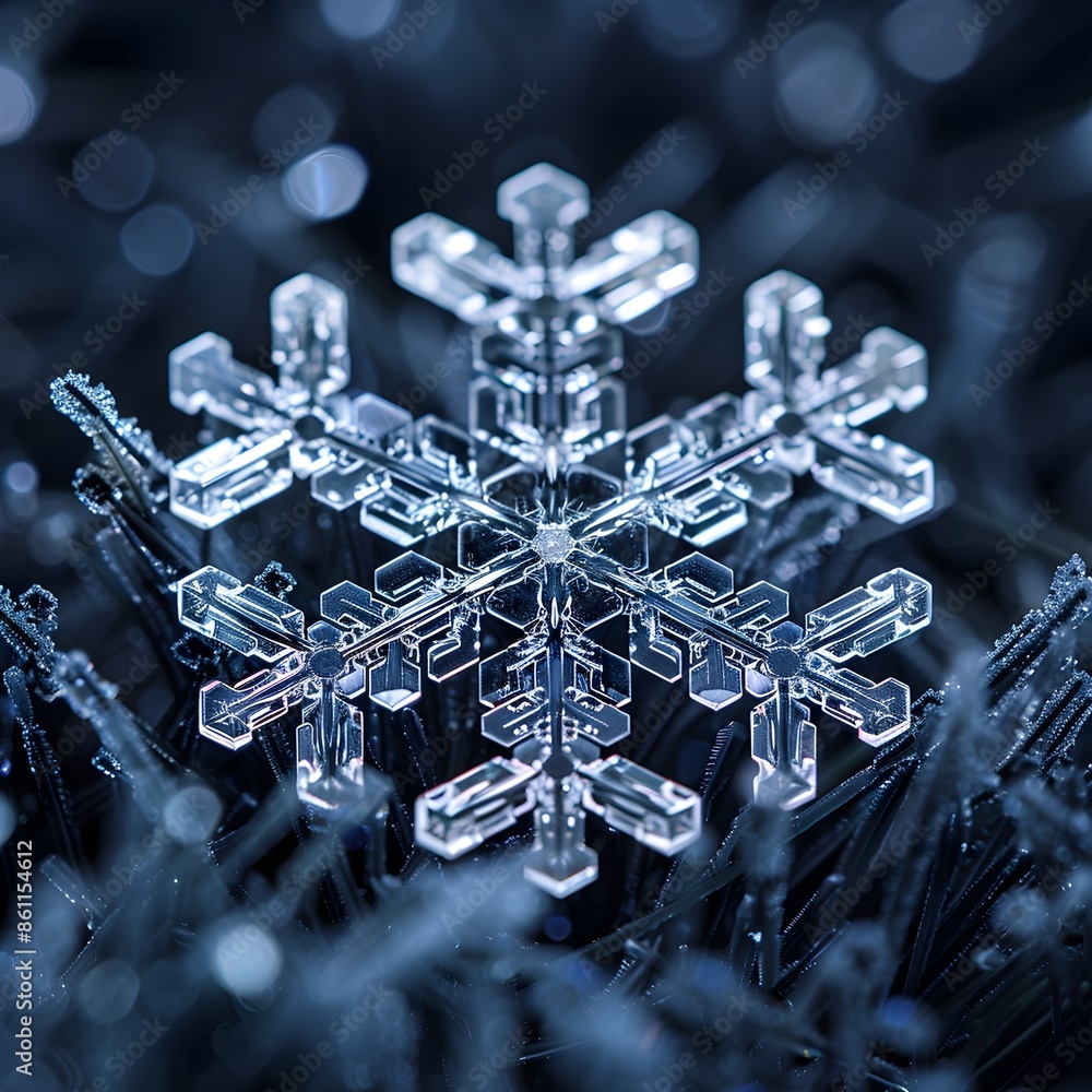 Extreme Close up of a Stunning Snowflake Showcasing its Intricate Crystal Structure and Unique Patterns Extreme Close up of a Stunning Snowflake Showcasing its Intricate Crystal Structure and Unique Patterns