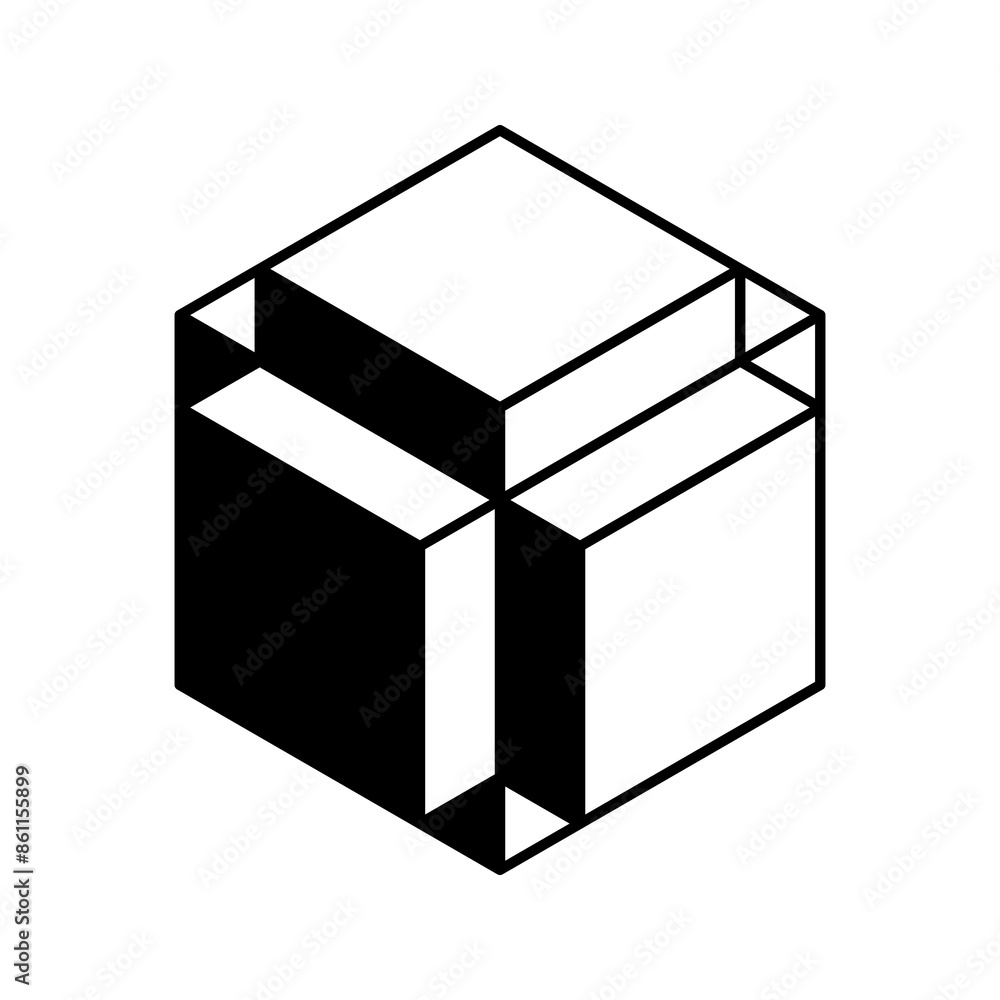 Cube logo, geometric vector design. Black and white Box logotype company, trendy techno emblem in isometric 3D style. Cube logo, geometric vector design. Black and white Box logotype company, trendy techno emblem in isometric 3D style.
