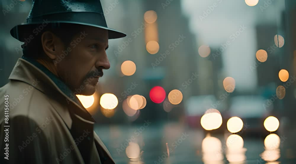 Closeup detective in the street city Closeup detective in the street city